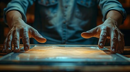 This picture shows the hands of a young businessman preparing to scan and copy a document - obrazy, fototapety, plakaty