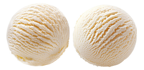 Two scoops of white ice cream isolated on a transparent background.