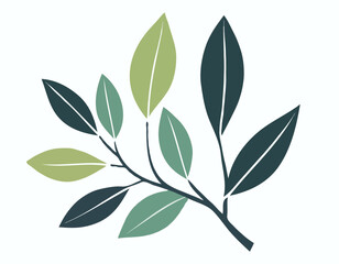 Branch with leaves Isolated on a white background. Flat style with line. Minimal flora design. Vector illustration