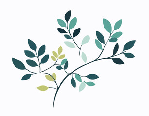 Branch with leaves Isolated on a white background. Flat style with line. Minimal flora design. Vector illustration