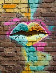  kiss Graffiti on a Brick Wall. Graffiti. City Modern Pop Art