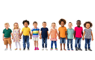 Multicultural Children's Unity Digital Art Isolated On Transparent Background PNG.