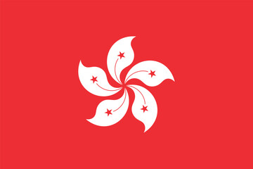 Flag of Hong Kong. The red flag of Hong Kong with a stylized five-petalled bauhinia in the center. Symbol of the Hong Kong Special Administrative Region. - obrazy, fototapety, plakaty