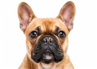 A Closeup Portrait of a French Bulldog, Big Eared Charm, White Background