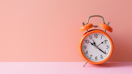 orange vintage alarm clock on pink color background