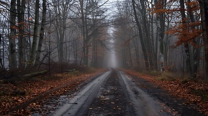 Image of a forest road on a cloudy day