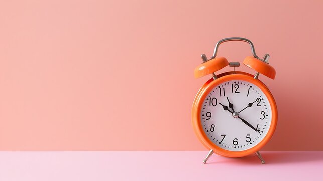 orange vintage alarm clock on pink color background