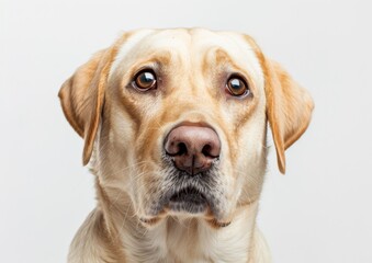 Attentive Golden Lab, Watchful Eyes on White Background