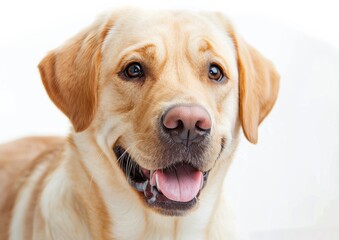 Cheerful Labrador Retriever Portrait, White Backdrop