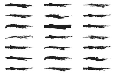 Realistic Rough Black Marker Brush Ink Line Stroke Set Isolated Collection. Grunge Paper Texture 8 3 3