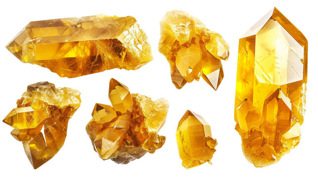 Golden Beryl Collection: High-Quality 3D Digital Art of Radiant Gemstones on Transparent Background