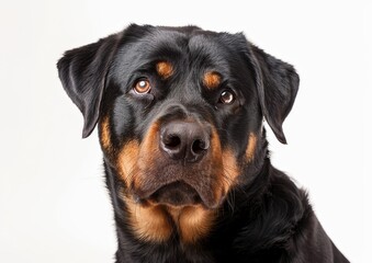 Obraz premium Noble Rottweiler with Deep Gaze, Family Defender on White Background