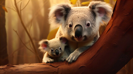 cartoons, mother and child koala  , Generate AI