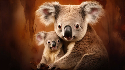 cartoons, mother and child koala  , Generate AI