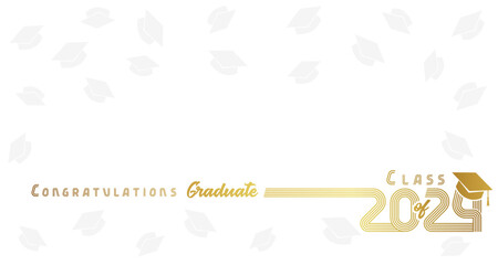 Class of 2024, Congratulation Graduate golden line design. Class of 2024 with square academic cap and copy space background. Vector illustration - obrazy, fototapety, plakaty