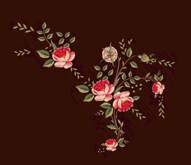 A beautiful Red botanical flower illustration with dry brush detail new idea for textile design