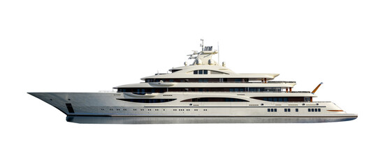 Luxury super yacht isolated on white background. Large mega yacht. Motor yacht.