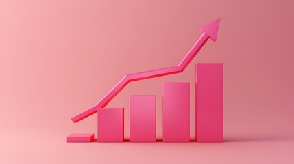 Statistical chart and arrow in the pink background