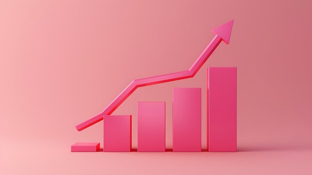 Statistical chart and arrow in the pink background
