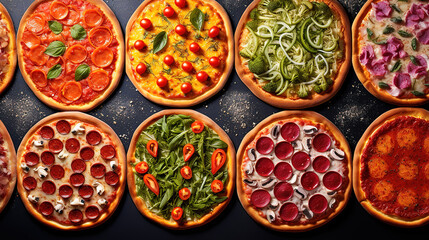 Fototapeta na wymiar Collage with different tasty pizzas, closeup