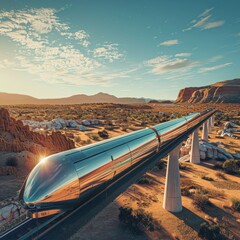 Hyperloop train zipping through a scenic landscape, the future of transportation - obrazy, fototapety, plakaty