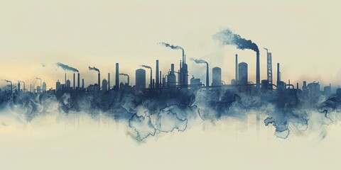 A sleek illustration showcasing an industrial skyline cast with a financial growth shadow against an economic impact backdrop, symbolizing industry's influence on the economy.