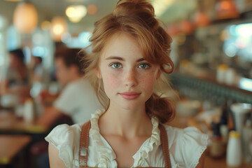 Retro waitress in diner, Girl in restaurant, one person, young adult, lifestyle, female