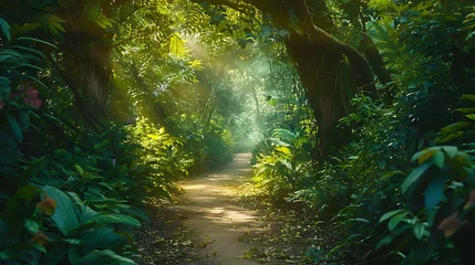 Poster Nature background of dreamy fairy tale and beautiful jungle forest pedestrian footpath alley way place for walking © 	Ronaldo