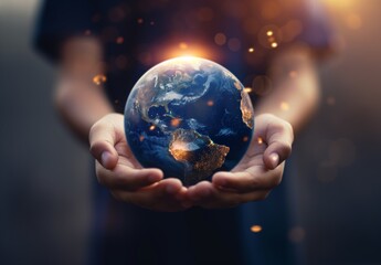 A man holding the earth in his hands symbolizes global concern for the environment and support for all mankind, an illustration for Earth Day