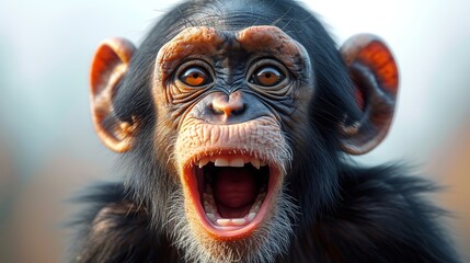 Chimpanzee monkey close-up portrait. Wild animal.