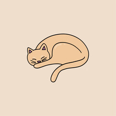 Cute sleeping cat vector illustration. Flat cartoon minimalist isolated cat on the white background