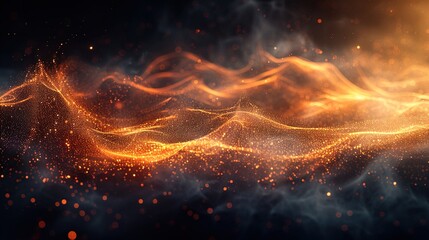 Sound waves depicted as waves of shimmering dust rolling across a dark background, creating a su