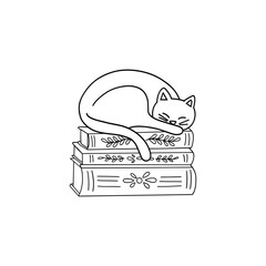 Vector illustration of a cat sleeping on books
