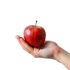 Human hand holding a red apple. Isolated on transparent background.
