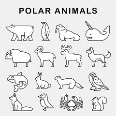 Polar arctic animals icon set illustration vector element simple minimalist trendy outline drawing doodle collection zoo pets