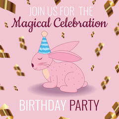 Cute birthday party invitation with bunny