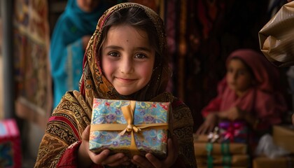 Children Receiving Gifts during Eid, Afghani young girl