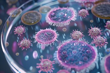 Colorful Viruses on Petri Dish Illustration