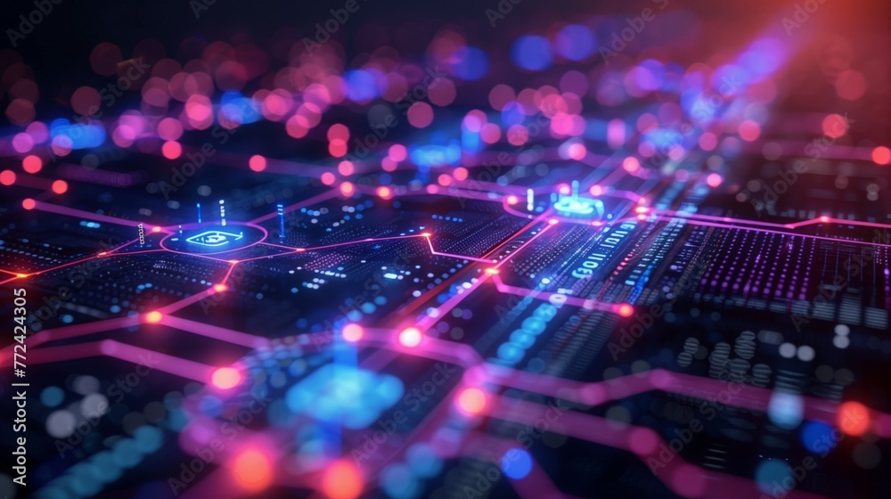 Poster vibrant lights on computer circuit board