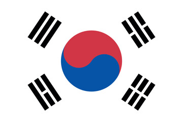 Flag of South Korea. The Korean white flag in the middle of which is the sign of yin and yang, trigrams are located in the corners. State symbol of the Republic of Korea.
