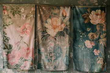 A tapestry of banners interwoven with delicate floral motifs, creating a harmonious and elegant design.