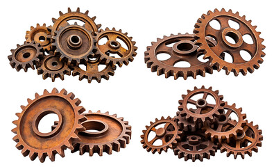 Set of rusty old cog wheels, cut out