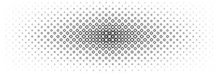horizontal halftone of black and white spread square and semicircle design for pattern and bakcground.