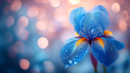 Beautiful iris flower on bokeh background, close up