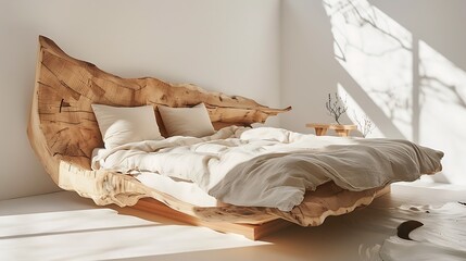 Fototapeta na wymiar Sustainably made bed is formed from wood