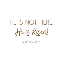 Easter Bible Verse, He is not here, He is Risen, Matthew 28:6, Easter wall decor, Easter sign, Christian holiday card, vector illustration
