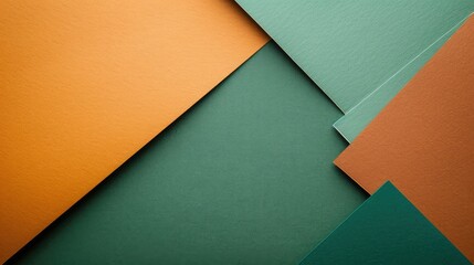 Abstract green, orange and brown color paper textured background with copy space for design and decoration, presentation concept of dynamic movement and space detail of bending plastic sheets