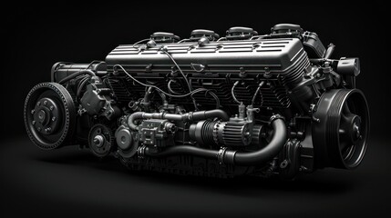 A highly detailed image of a car engine showing intricate parts and components, perfect for automotive presentations - obrazy, fototapety, plakaty