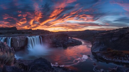 Fototapeta premium The sky lights up at sunset over shoshone falls in Idaho shoshone falls is considered