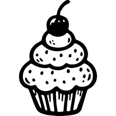 Doodle Cupcake With Cherry 